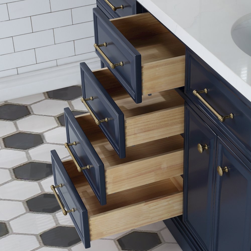 Palace 60 In. Double Sink Carrara Quartz Countertop Bath Vanity in Monarch Blue. Picture 7