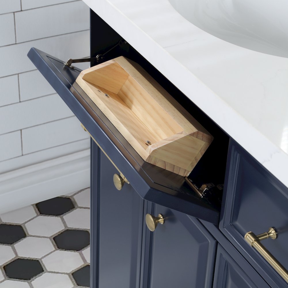 Palace 60 In. Double Sink Carrara Quartz Countertop Bath Vanity in Monarch Blue. Picture 8