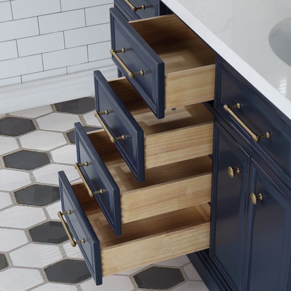 Palace 60 In. Double Sink Carrara Quartz Countertop Bath Vanity in Monarch Blue. Picture 7