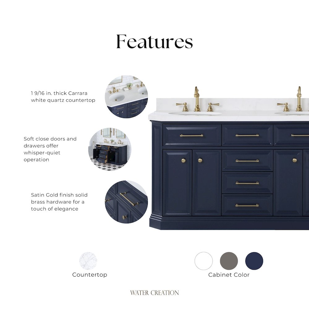 Palace 60 In. Double Sink Carrara Quartz Countertop Bath Vanity in Monarch Blue. Picture 13
