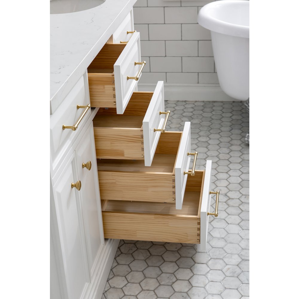 Palace 60 In. Double Sink Carrara Quartz Countertop Bath Vanity in Pure White. Picture 7