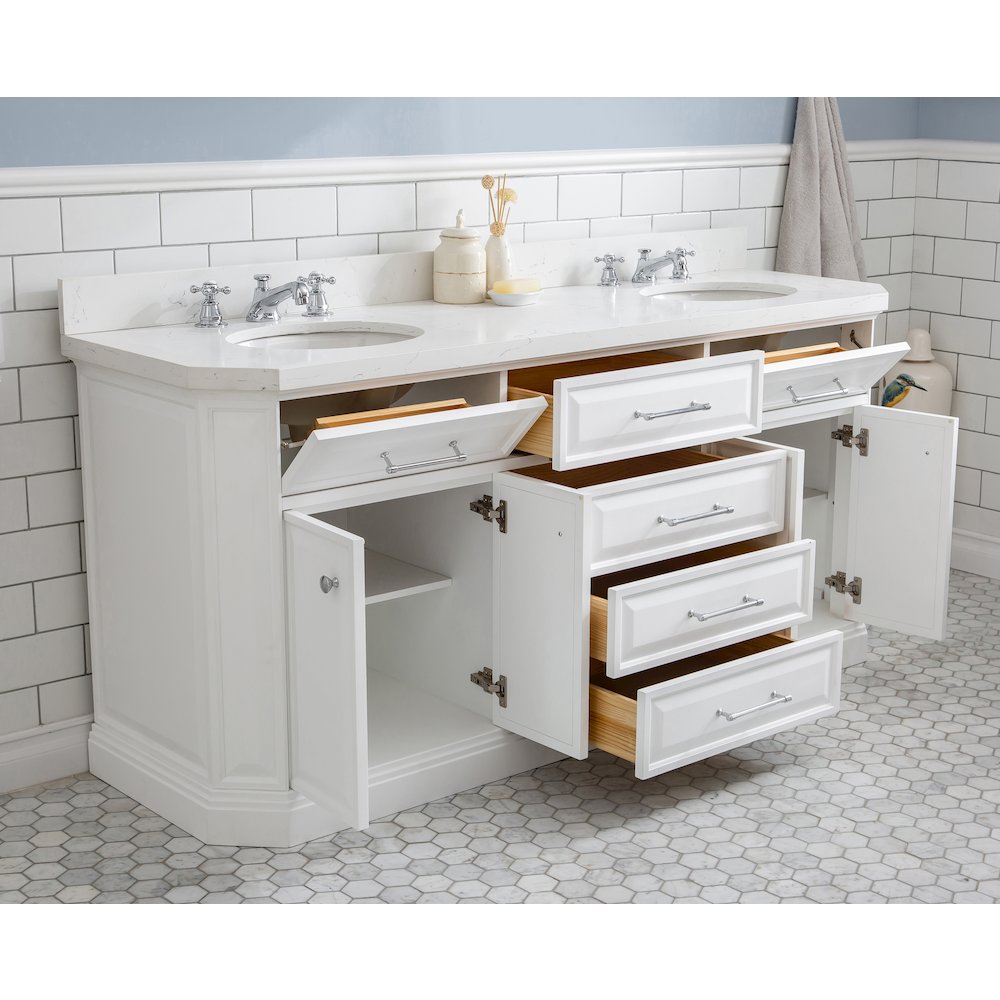 Palace 72 In. Double Sink Carrara Quartz Countertop Bath Vanity in Pure White. Picture 4