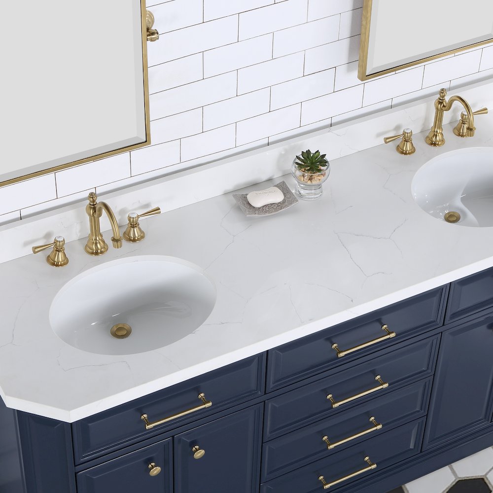 Palace 72 In. Double Sink Carrara Quartz Countertop Bath Vanity in Monarch Blue. Picture 5