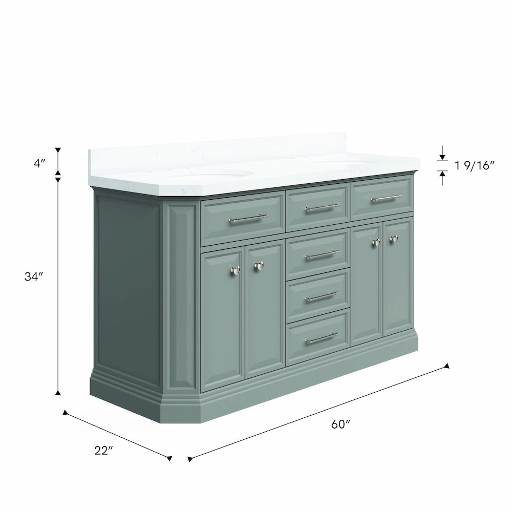 Palace 60 In. Double Sink Carrara Quartz Countertop Bath Vanity in Cashmere Grey. Picture 12