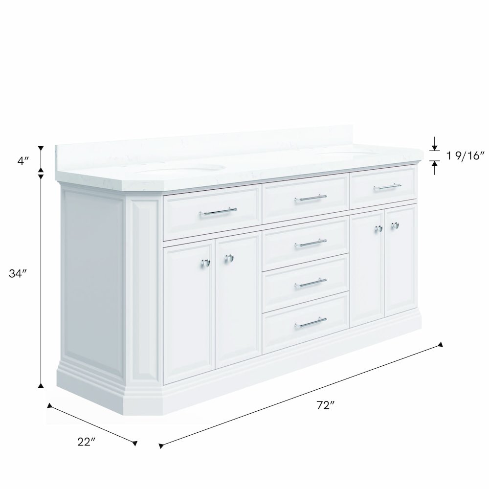 Palace 72 In. Double Sink Carrara Quartz Countertop Bath Vanity in Pure White. Picture 12