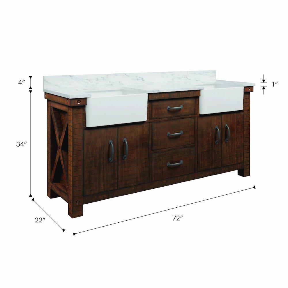 Paisley 72 In. Double Sink Carrara White Marble Countertop Bath Vanity. Picture 12