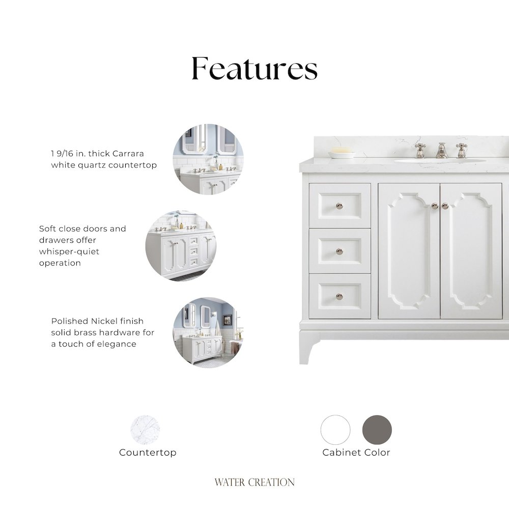 Queen 48 In. Single Sink Sink Carrara Quartz Countertop Bath Vanity. Picture 6