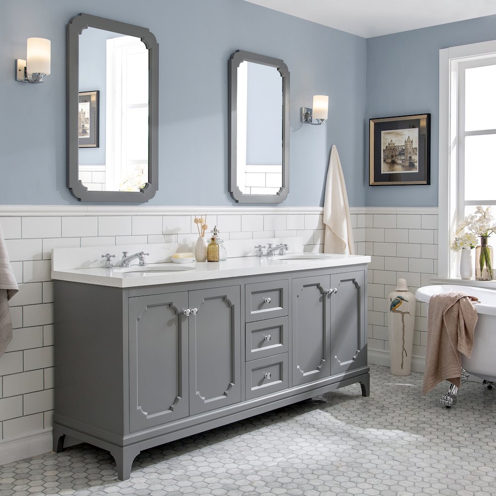 Queen 72 In. Double Sink Sink Carrara Quartz Countertop Bath Vanity. Picture 3