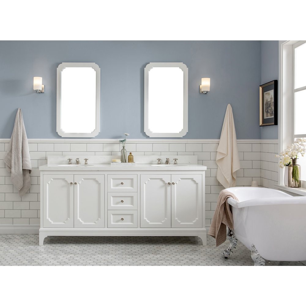 Queen 72 In. Double Sink Sink Carrara Quartz Countertop Bath Vanity. Picture 2