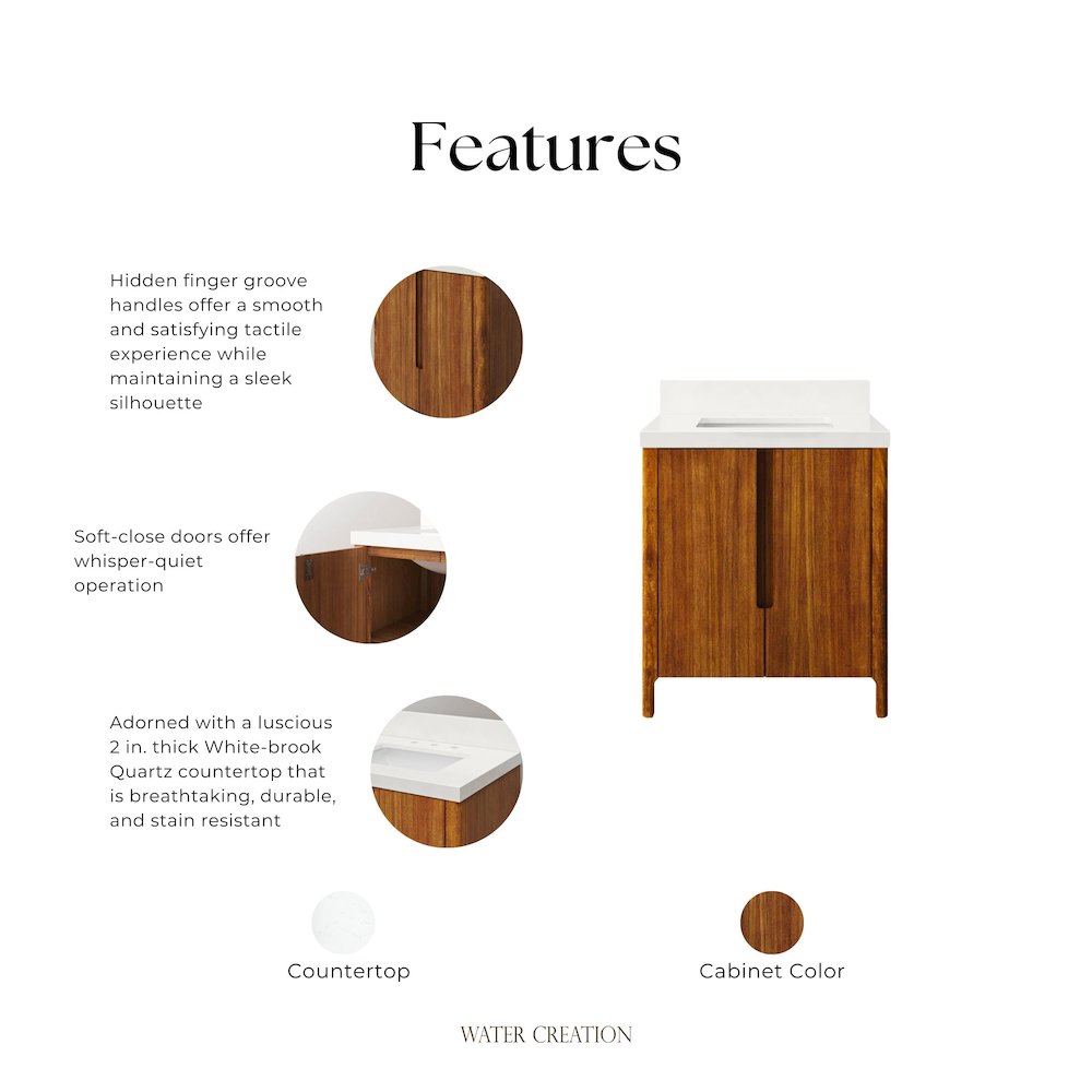 Sequoia 30 In. Single Sink Whitebrook Quartz Countertop Bath Vanity. Picture 17