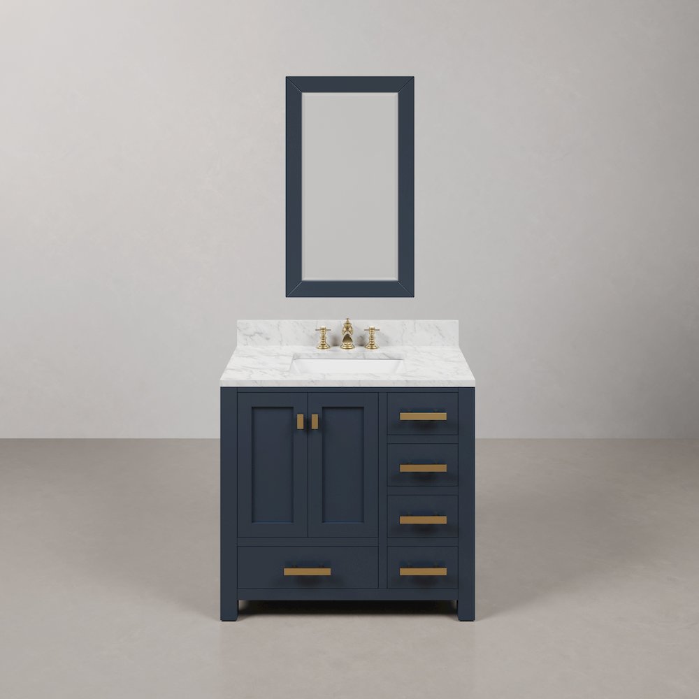 Madison 36 In. Single Sink Carrara White Marble Countertop Bath Vanity. Picture 1