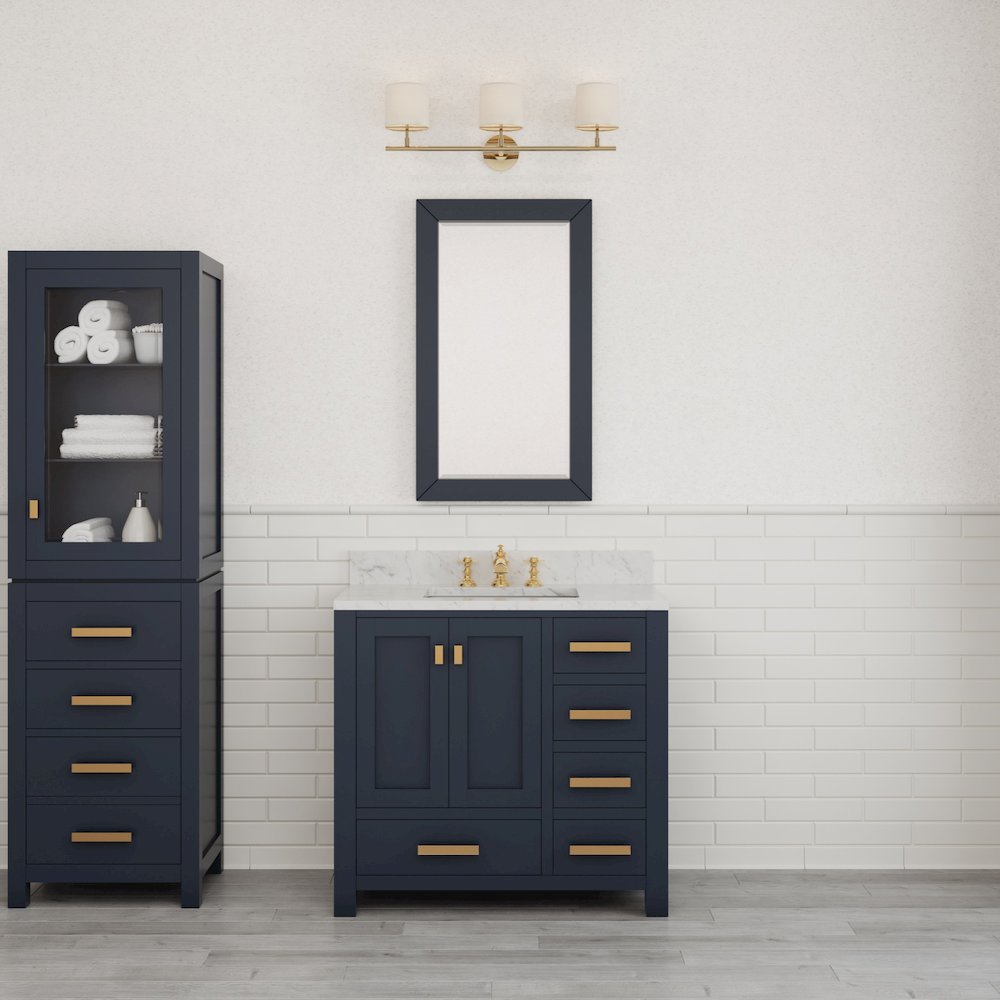 Madison 36 In. Single Sink Carrara White Marble Countertop Bath Vanity. Picture 4