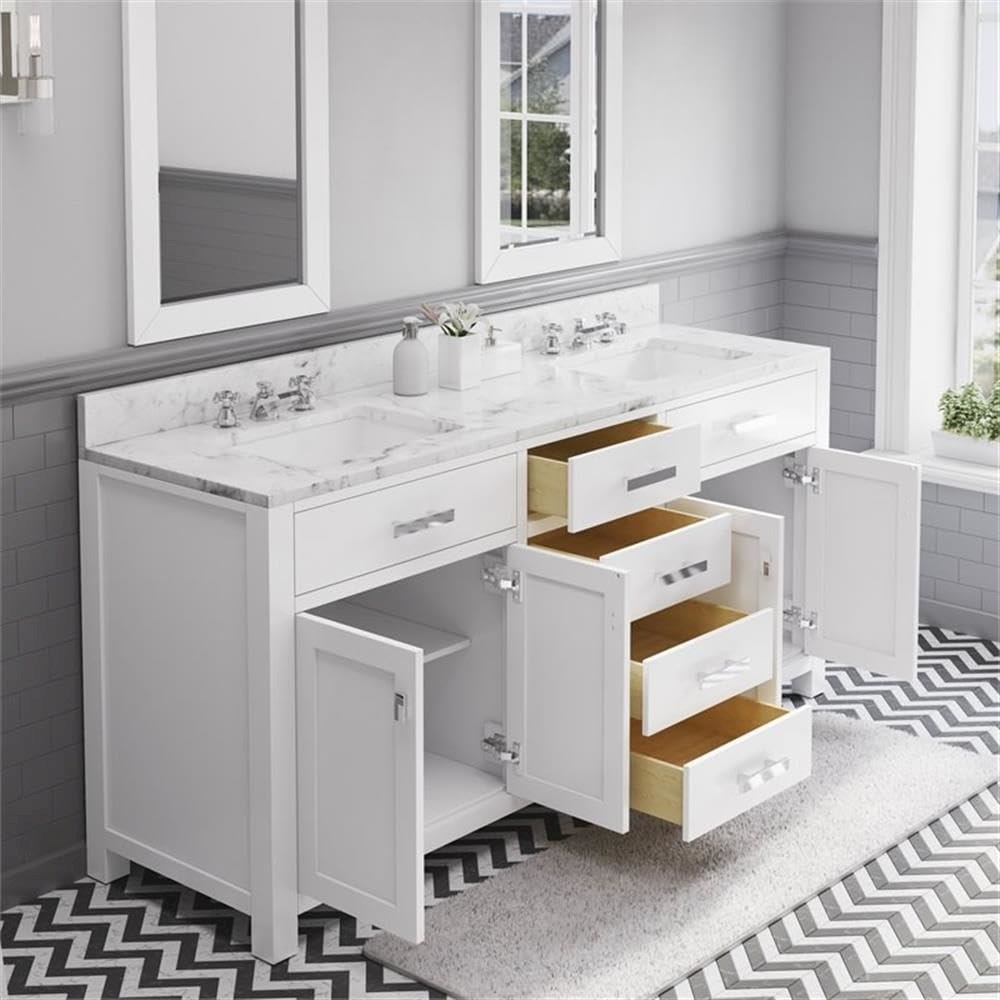 Madison 72 In. Double Sink Carrara White Marble Countertop Bath Vanity. Picture 6