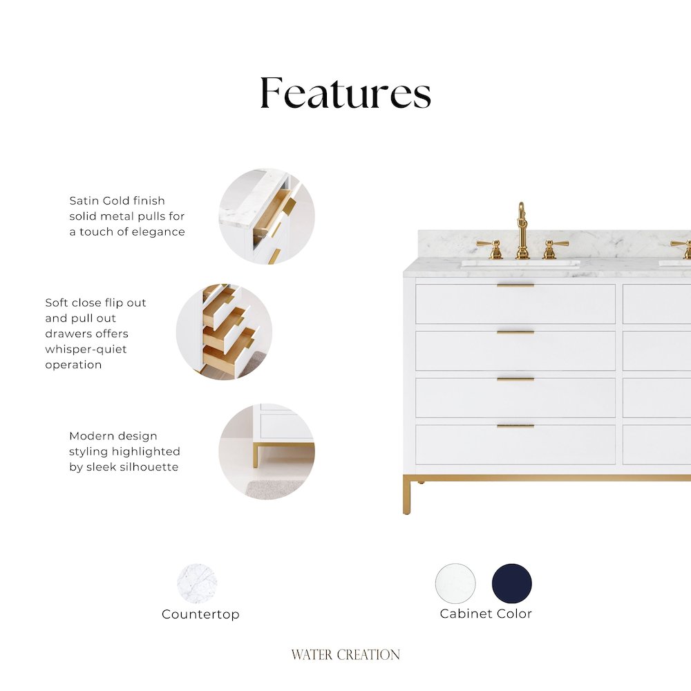 60 In. Double Sink Carrara White Marble Countertop Bath Vanity in Pure White. Picture 8