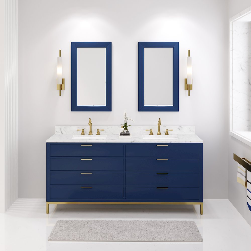 72 In. Double Sink Carrara White Marble Countertop Bath Vanity in Monarch Blue. Picture 2