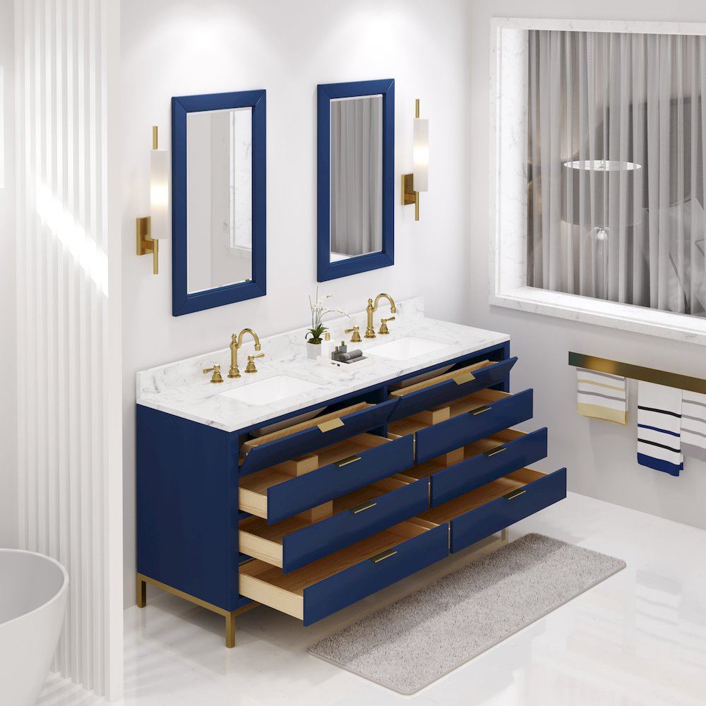 72 In. Double Sink Carrara White Marble Countertop Bath Vanity in Monarch Blue. Picture 4