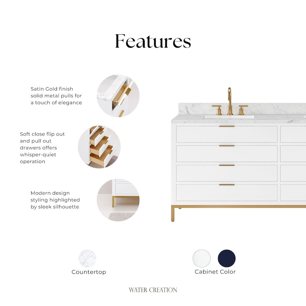72 In. Double Sink Carrara White Marble Countertop Bath Vanity in Pure White. Picture 8