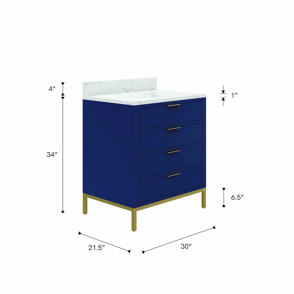 30 In. Single Sink Carrara White Marble Countertop Bath Vanity in Monarch Blue. Picture 7
