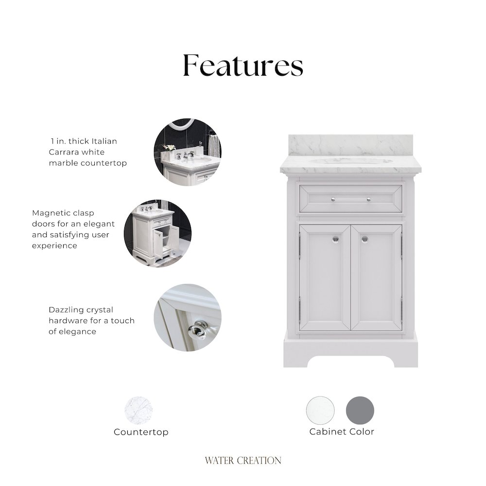 24 In. Single Sink Carrara White Marble Countertop Bath Vanity In Pure White. Picture 11