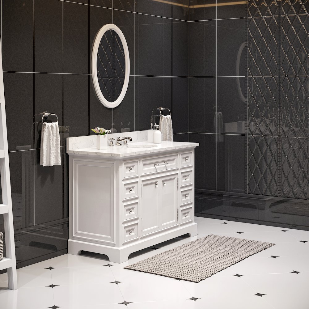 48 In. Single Sink Carrara White Marble Countertop Bath Vanity In Pure White. Picture 4
