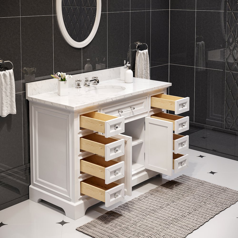48 In. Single Sink Carrara White Marble Countertop Bath Vanity In Pure White. Picture 5