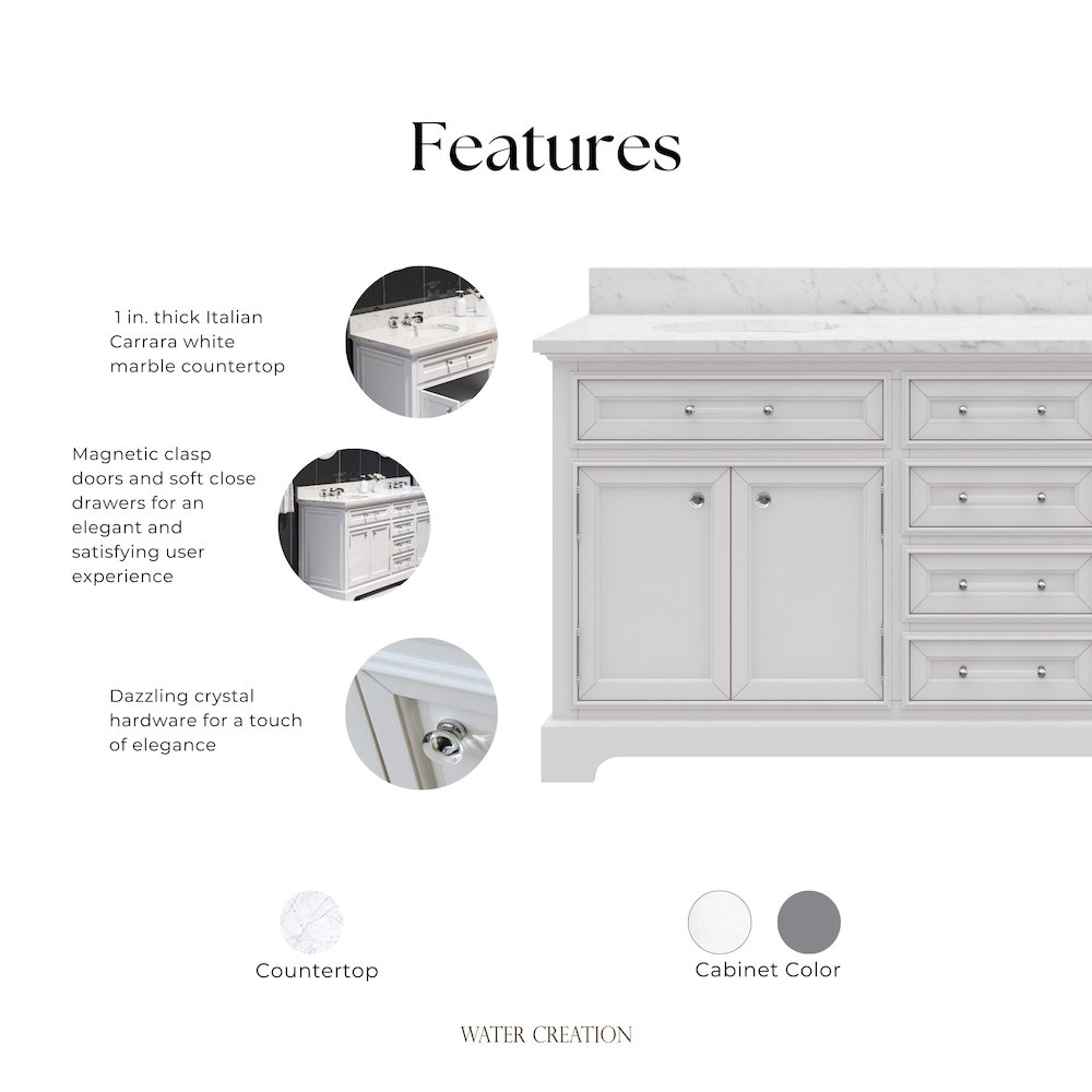 72 Inch Pure White Double Sink Bathroom Vanity. Picture 11