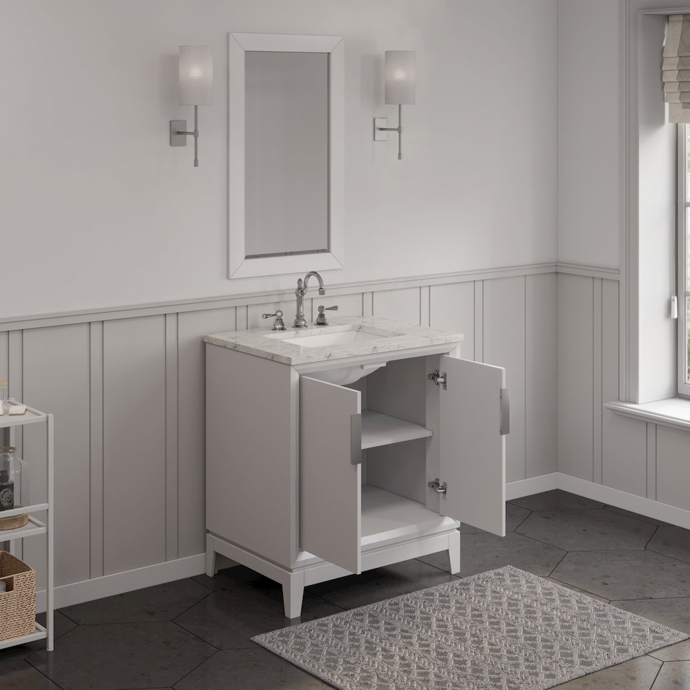 30 In. Single Sink Carrara White Marble Countertop Bath Vanity In Pure White. Picture 4