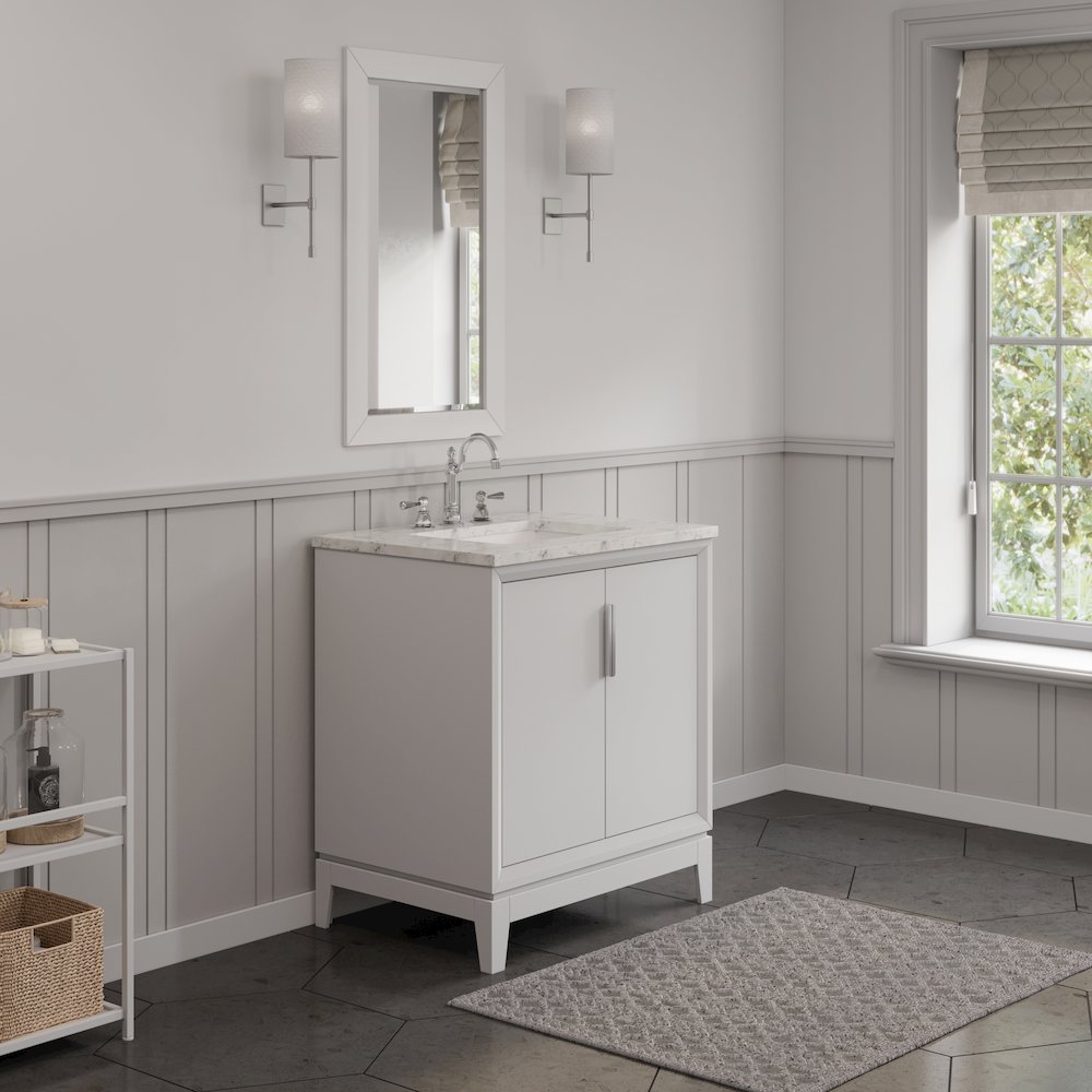 30 In. Single Sink Carrara White Marble Countertop Bath Vanity In Pure White. Picture 3