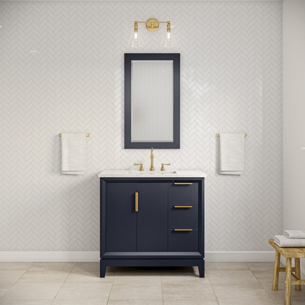 36 In. Single Sink Carrara White Marble Countertop Bath Vanity In Monarch Blue. Picture 2