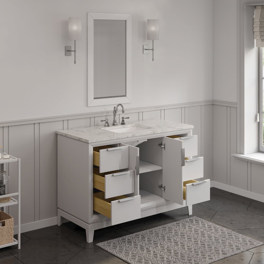 48 In. Single Sink Carrara White Marble Countertop Bath Vanity In Pure White. Picture 6