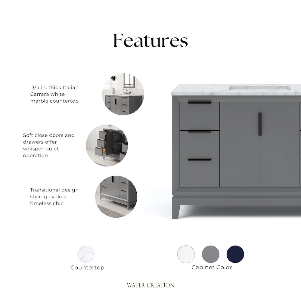 48 In. Single Sink Carrara White Marble Countertop Bath Vanity In Cashmere Grey. Picture 7