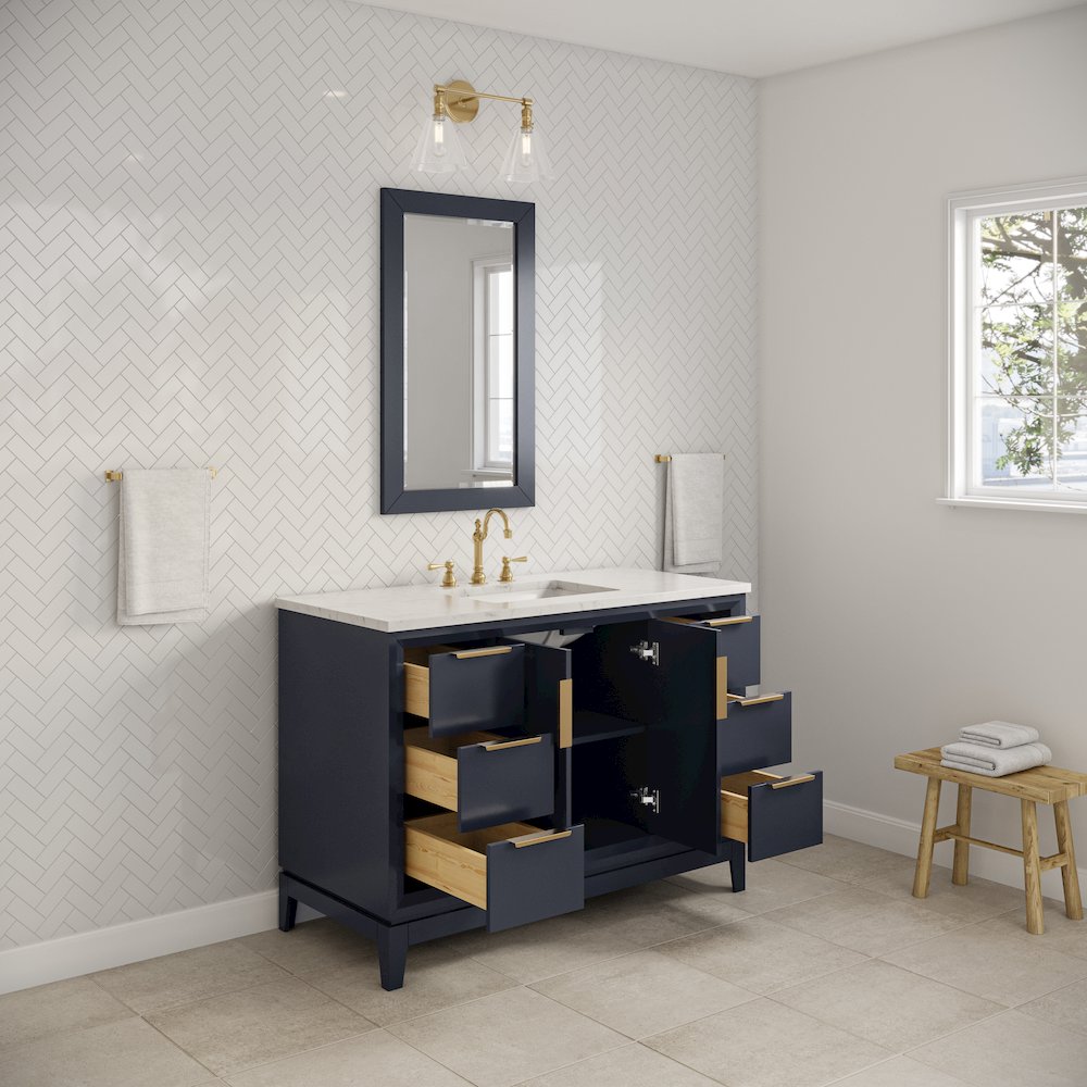 48 In. Single Sink Carrara White Marble Countertop Bath Vanity In Monarch Blue. Picture 6