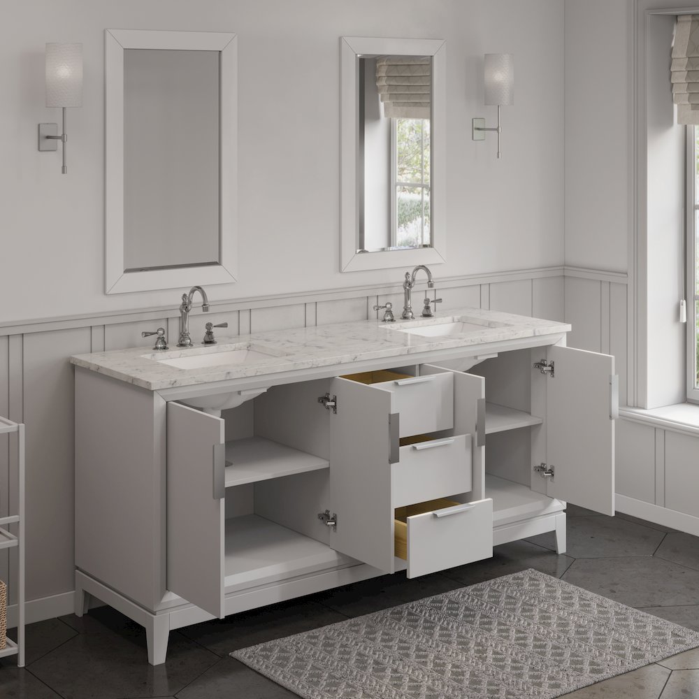 72 In. Double Sink Carrara White Marble Countertop Bath Vanity In Pure White. Picture 7