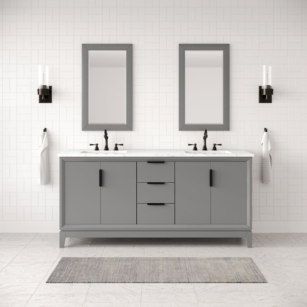 72 In. Double Sink Carrara White Marble Countertop Bath Vanity In Cashmere Grey. Picture 6