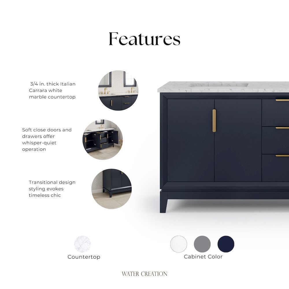 72 In. Double Sink Carrara White Marble Countertop Bath Vanity In Monarch Blue. Picture 9