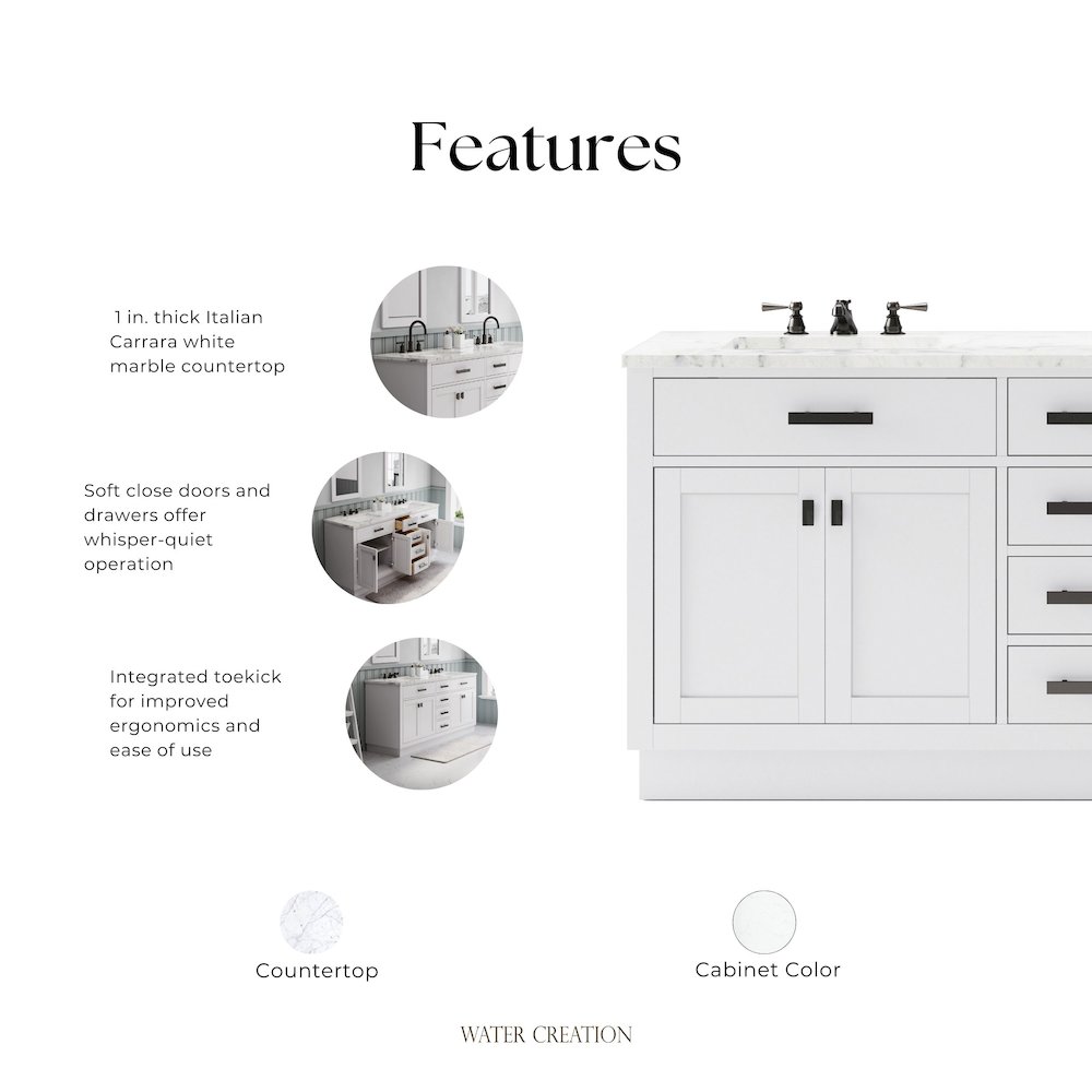 Hartford 72 In. Single Sink Carrara White Marble Countertop Bath Vanity. Picture 7