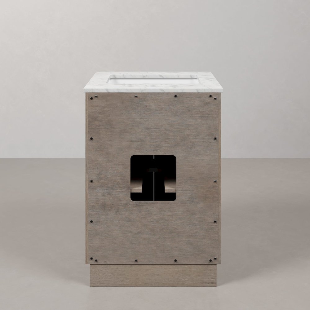 Hugo 24 In. Single Sink Carrara White Marble Countertop Bath Vanity in Grey Oak. Picture 6