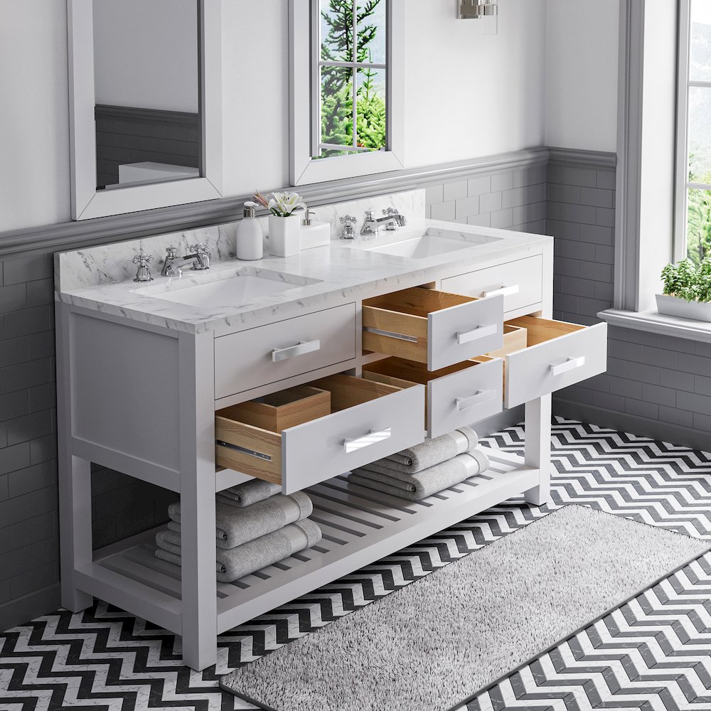 Madalyn 60 In. Double Sink Carrara White Marble Countertop Bath Vanity. Picture 4