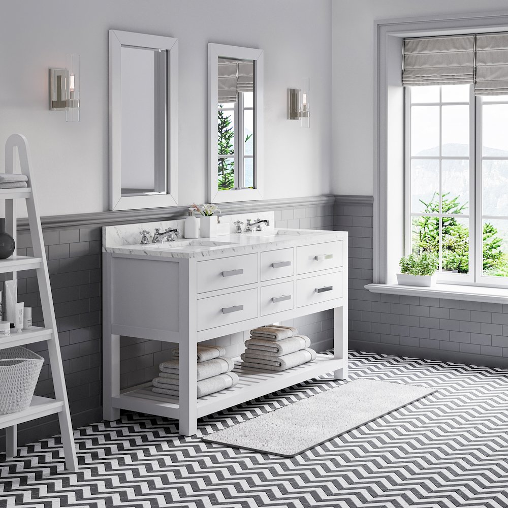 Madalyn 60 In. Double Sink Carrara White Marble Countertop Bath Vanity. Picture 3