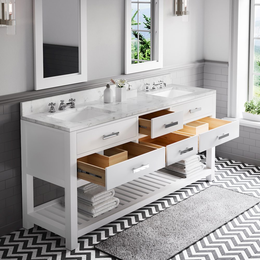 Madalyn 72 In. Double Sink Carrara White Marble Countertop Bath Vanity. Picture 4