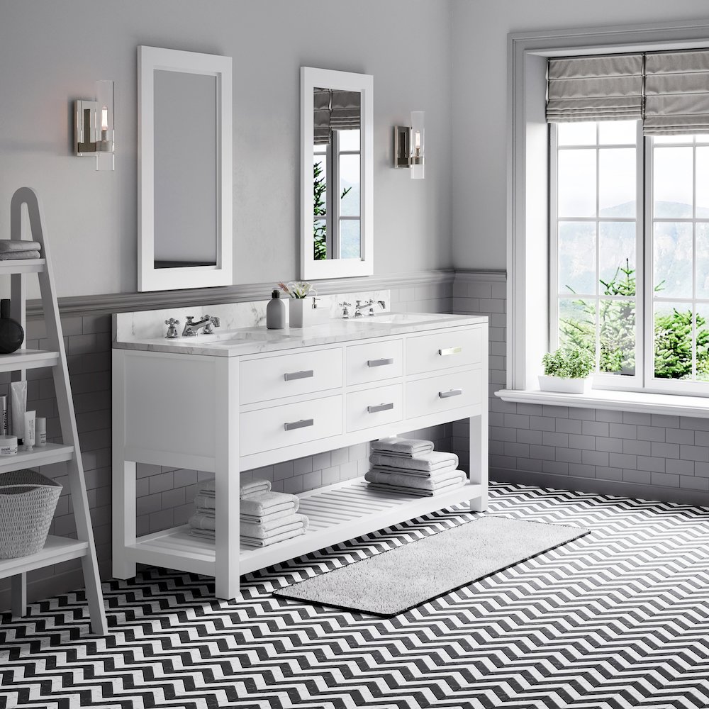 Madalyn 72 In. Double Sink Carrara White Marble Countertop Bath Vanity. Picture 3