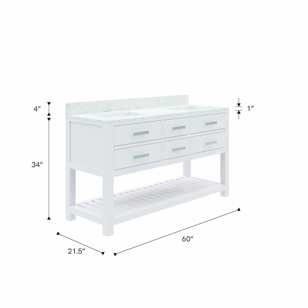 Madalyn 60 In. Double Sink Carrara White Marble Countertop Bath Vanity. Picture 7