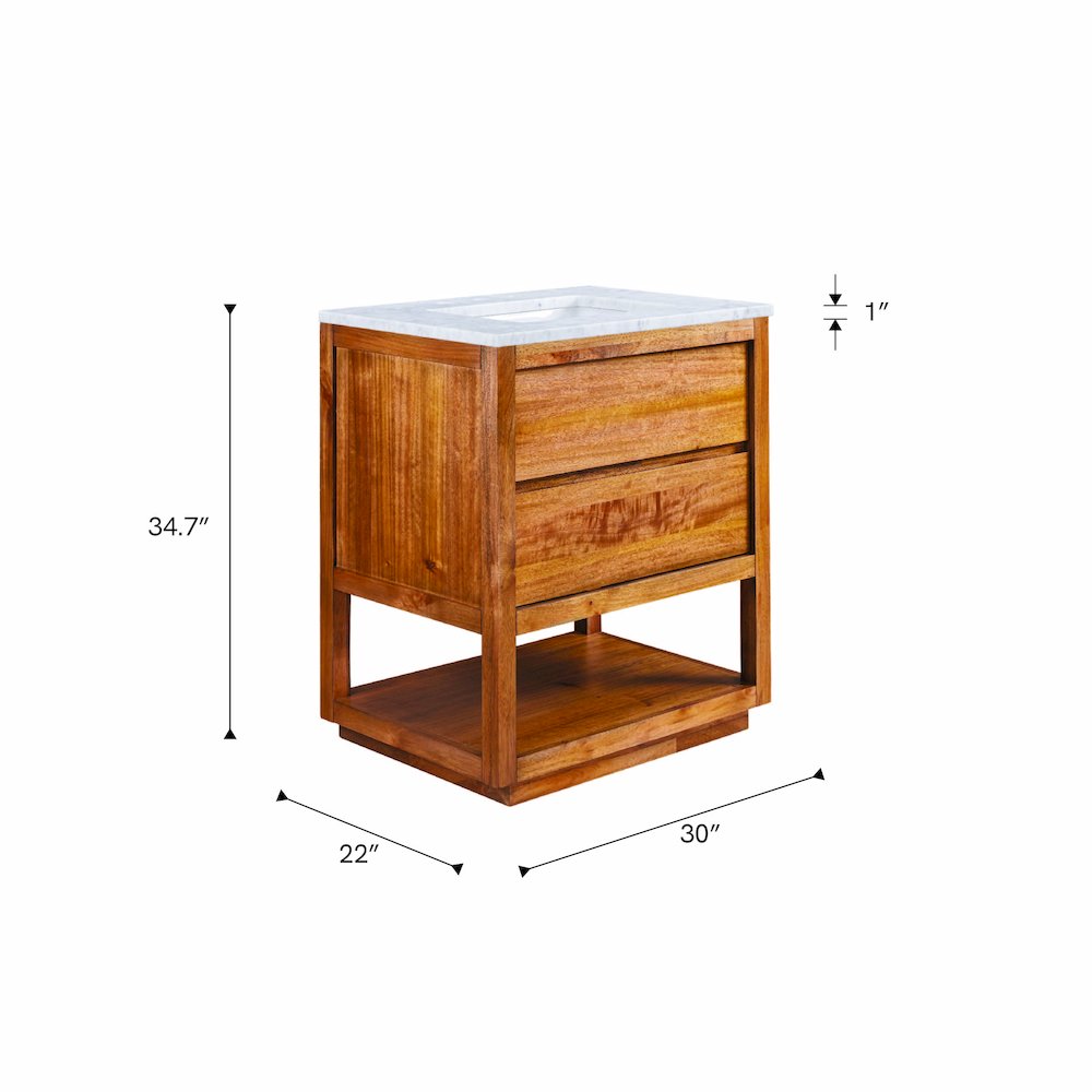Oakman 30 In. Single Sink Carrara White Marble Countertop Bath Vanity. Picture 9