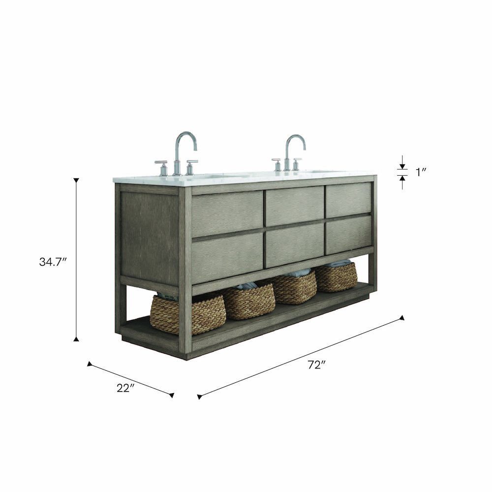 Oakman 72 In. Double Sink Carrara White Marble Countertop Bath Vanity. Picture 7