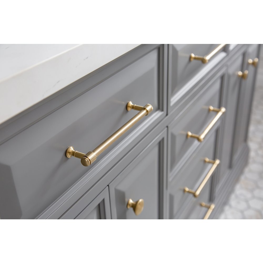 Palace 60 In. Double Sink Carrara Quartz Countertop Bath Vanity in Cashmere Grey. Picture 7