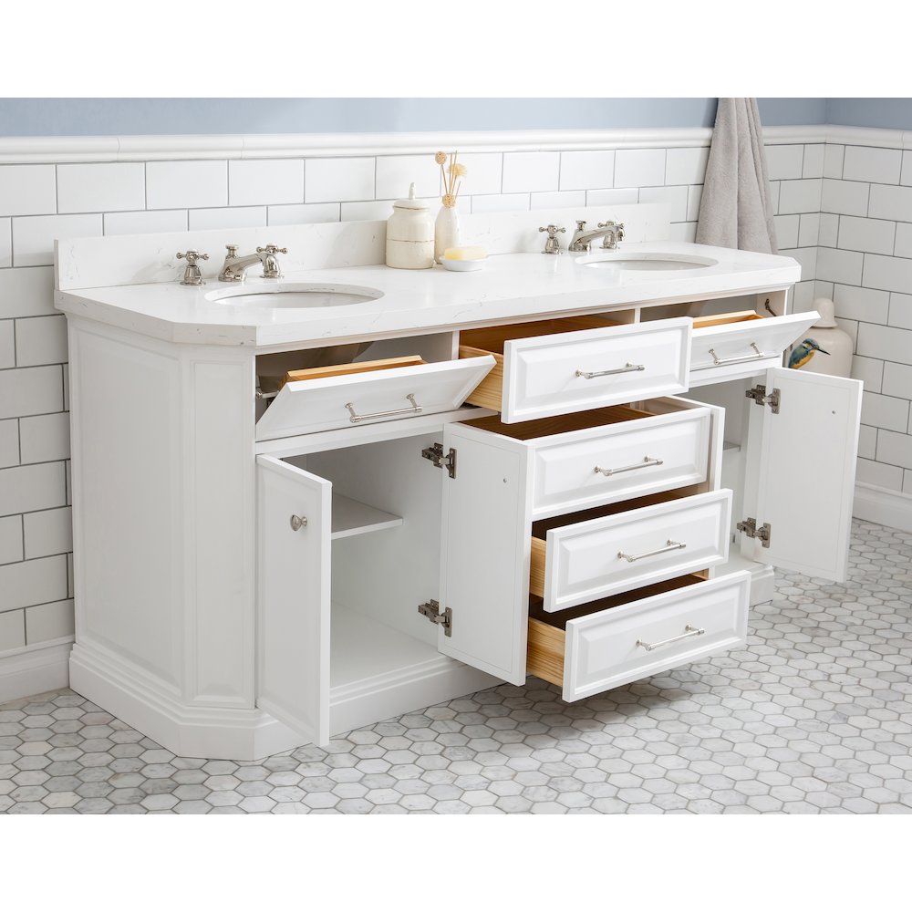 Palace 72 In. Double Sink Carrara Quartz Countertop Bath Vanity in Pure White. Picture 4
