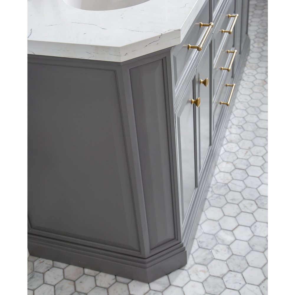 Palace 72 In. Double Sink Carrara Quartz Countertop Bath Vanity in Cashmere Grey. Picture 9
