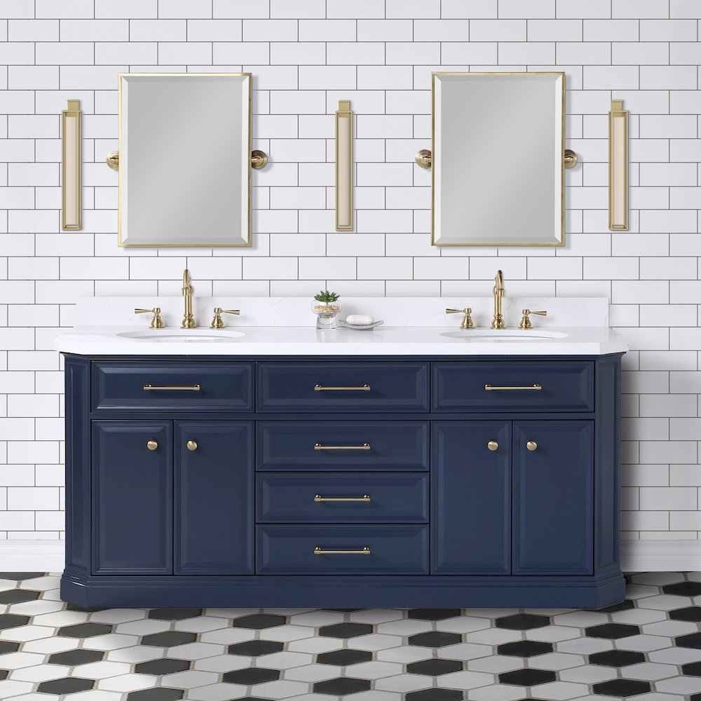 Palace 72 In. Double Sink Carrara Quartz Countertop Bath Vanity in Monarch Blue. Picture 2