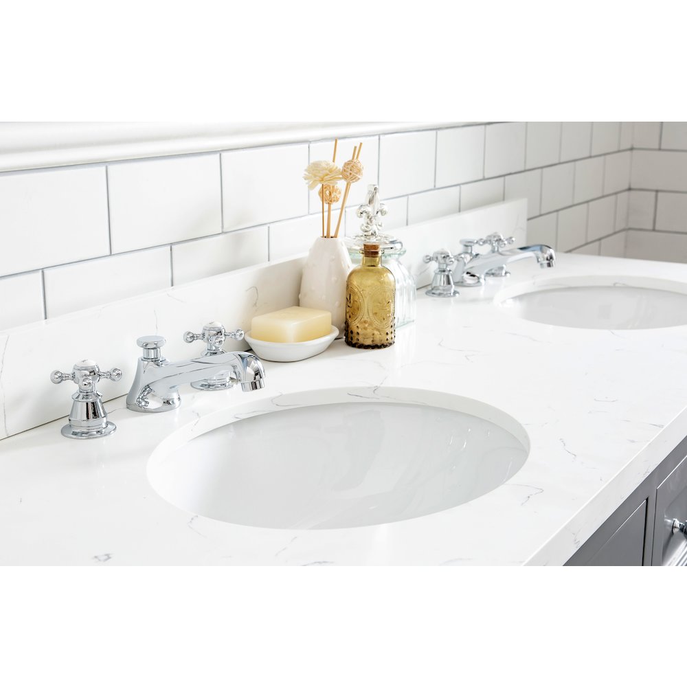 Queen 60 In. Double Sink Sink Carrara Quartz Countertop Bath Vanity. Picture 4