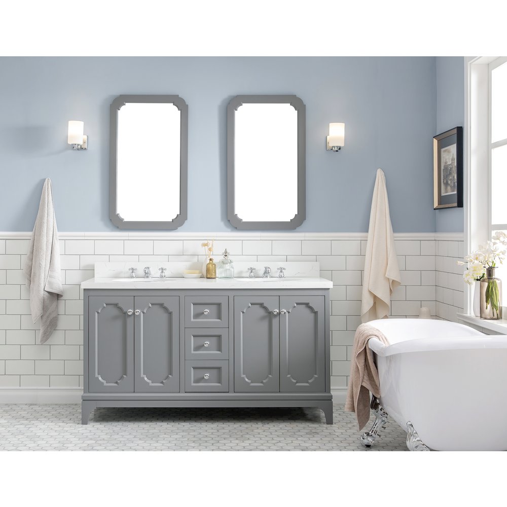 Queen 60 In. Double Sink Sink Carrara Quartz Countertop Bath Vanity. Picture 2